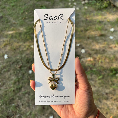 Pure Romance BowHeart Gold Necklace
