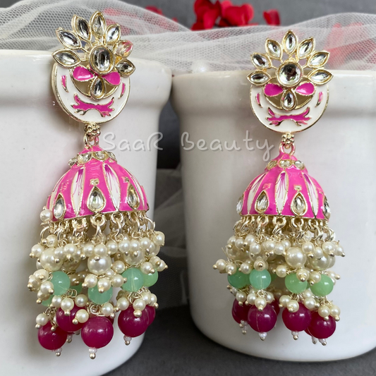 MEENAKARI VISHAKHA JHUMKA EARRINGS - PINK