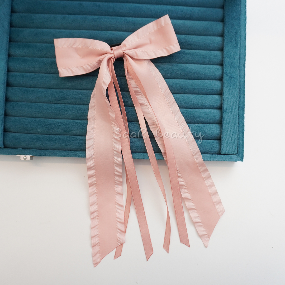 SaaR Beauty Elegant Satin Long Bow Hair Clip with Barrette – Timeless Charm &amp; Style