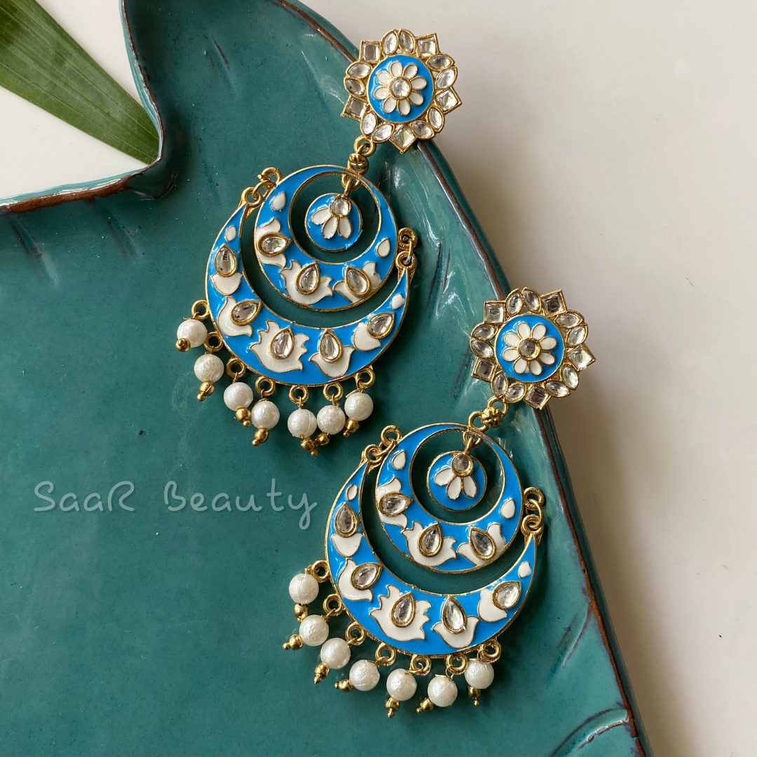 MEENAKARI DO CHAND BALIYA EARRINGS-BLUE