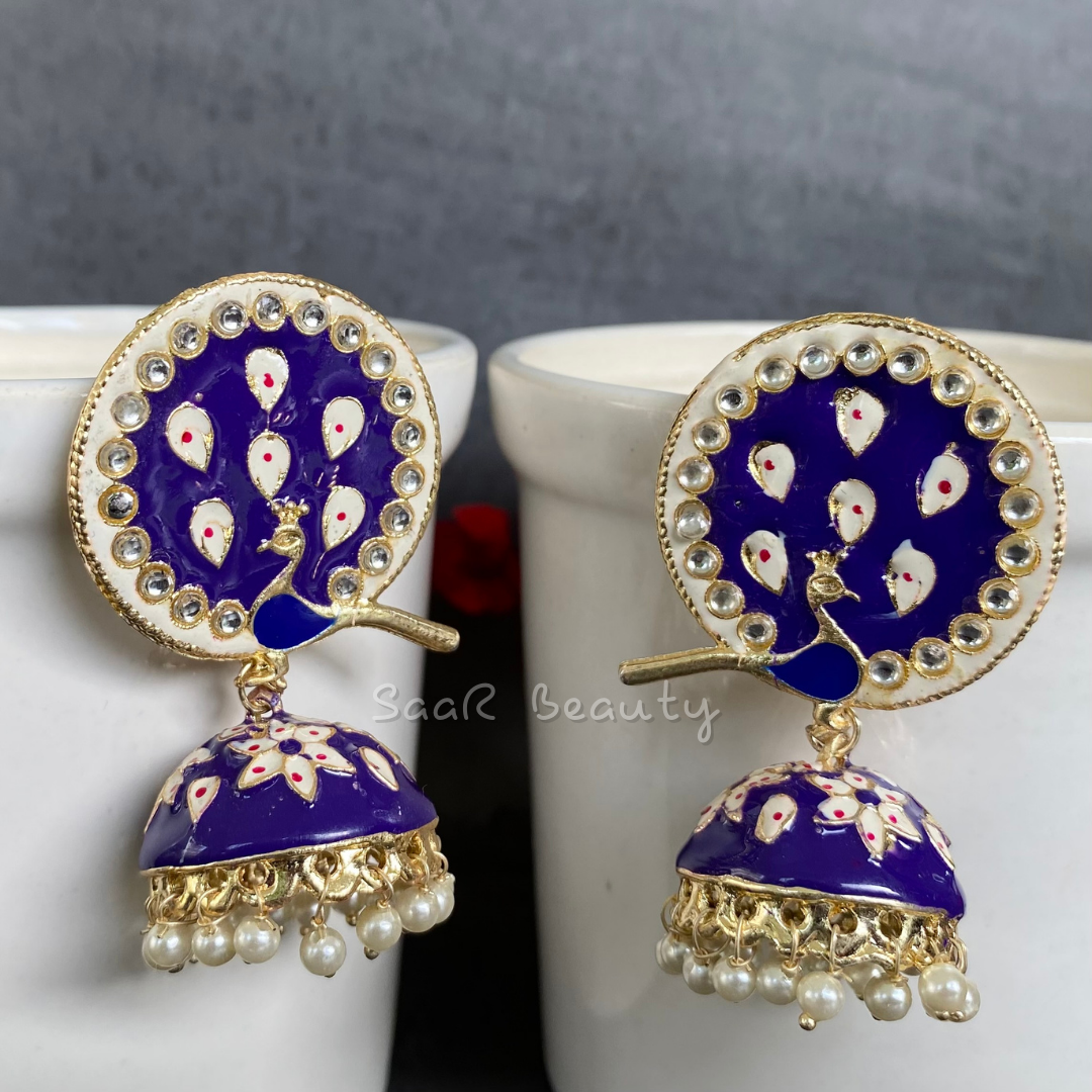 MEENAKARI DEVKI LARGE JHUMKA EARRINGS - BLACK