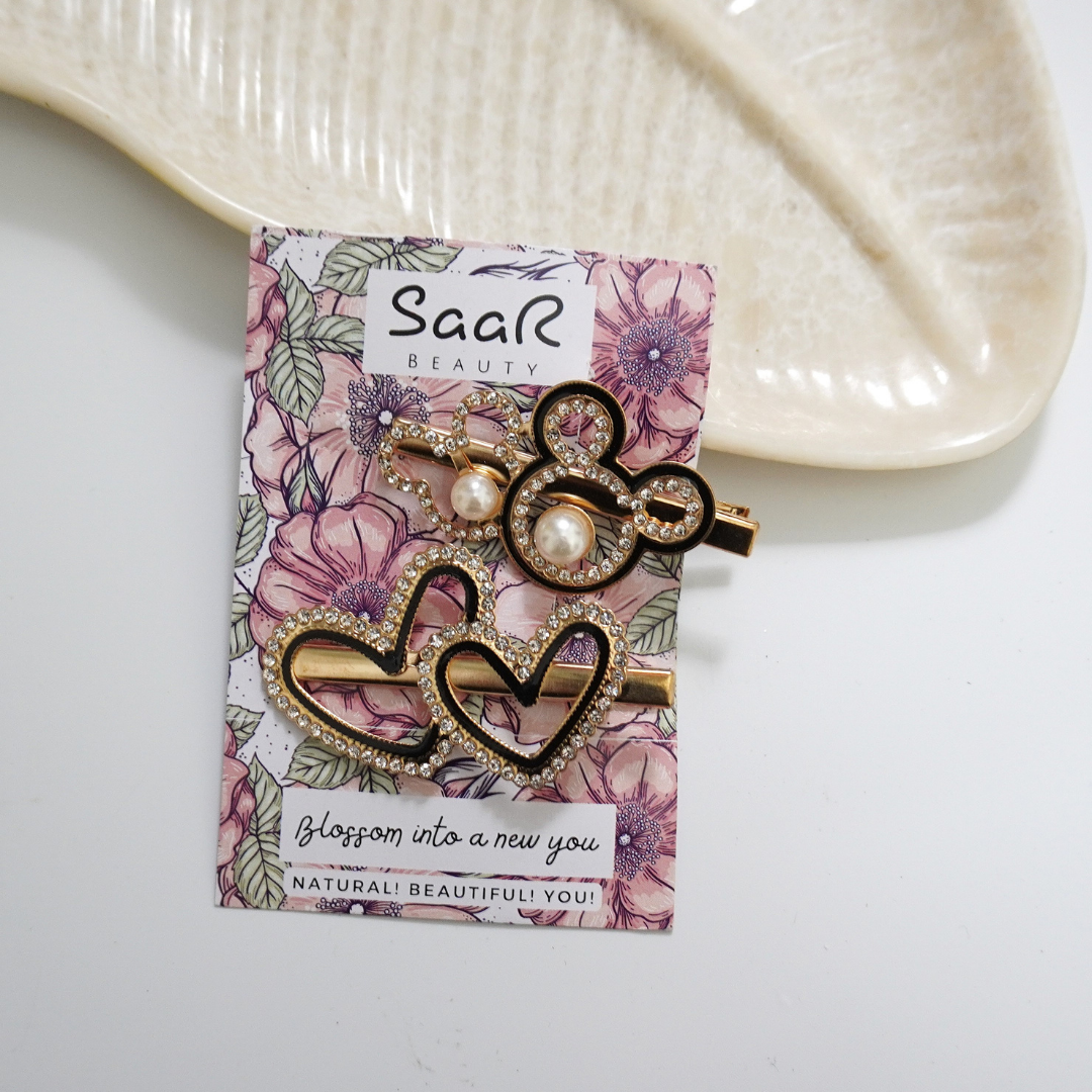 Korean Style Black and Golden Clips – Set of 2 for Elegant Styling