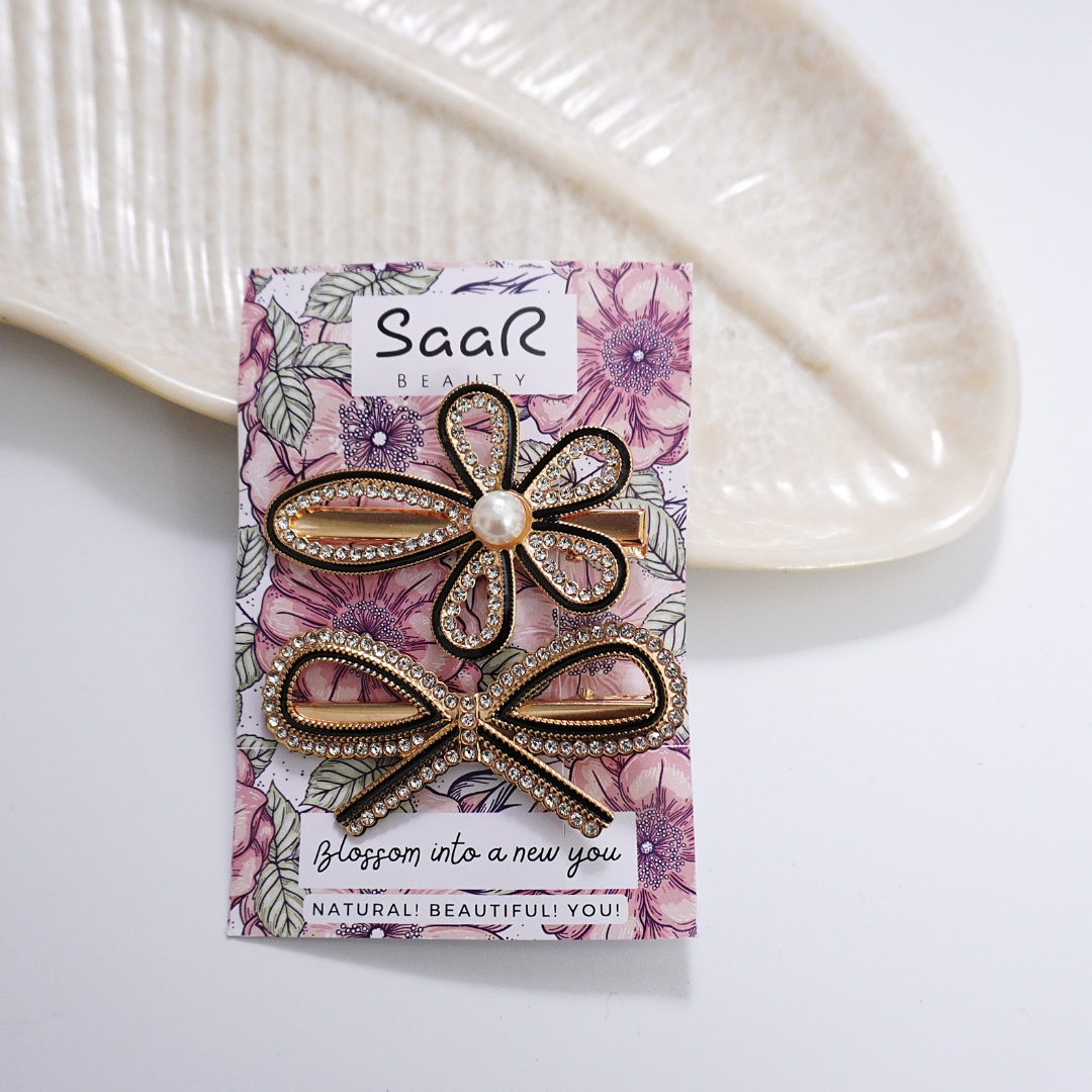 Korean Style Black and Golden Clips – Set of 2 for Elegant Styling