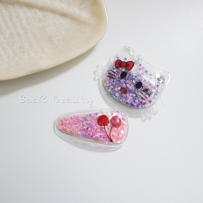 Glitter-Filled Hello Kitty Tic Tac Clips – Set of 2 for Sparkling Style