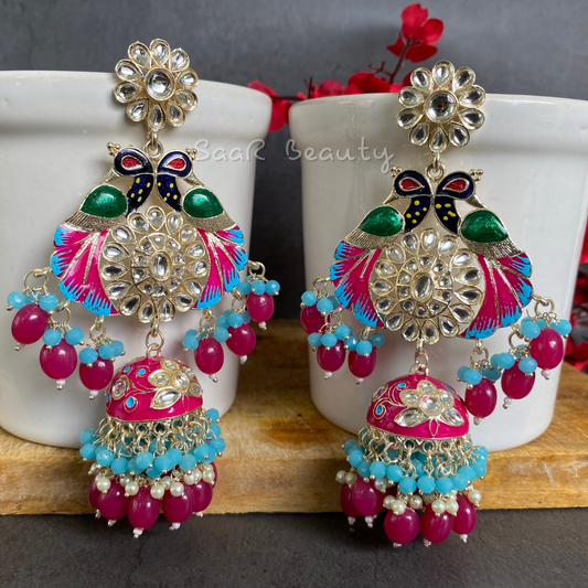 MEENAKARI VISHNU PRIYA LARGE JHUMKA EARRINGS - PURPLE BLUE