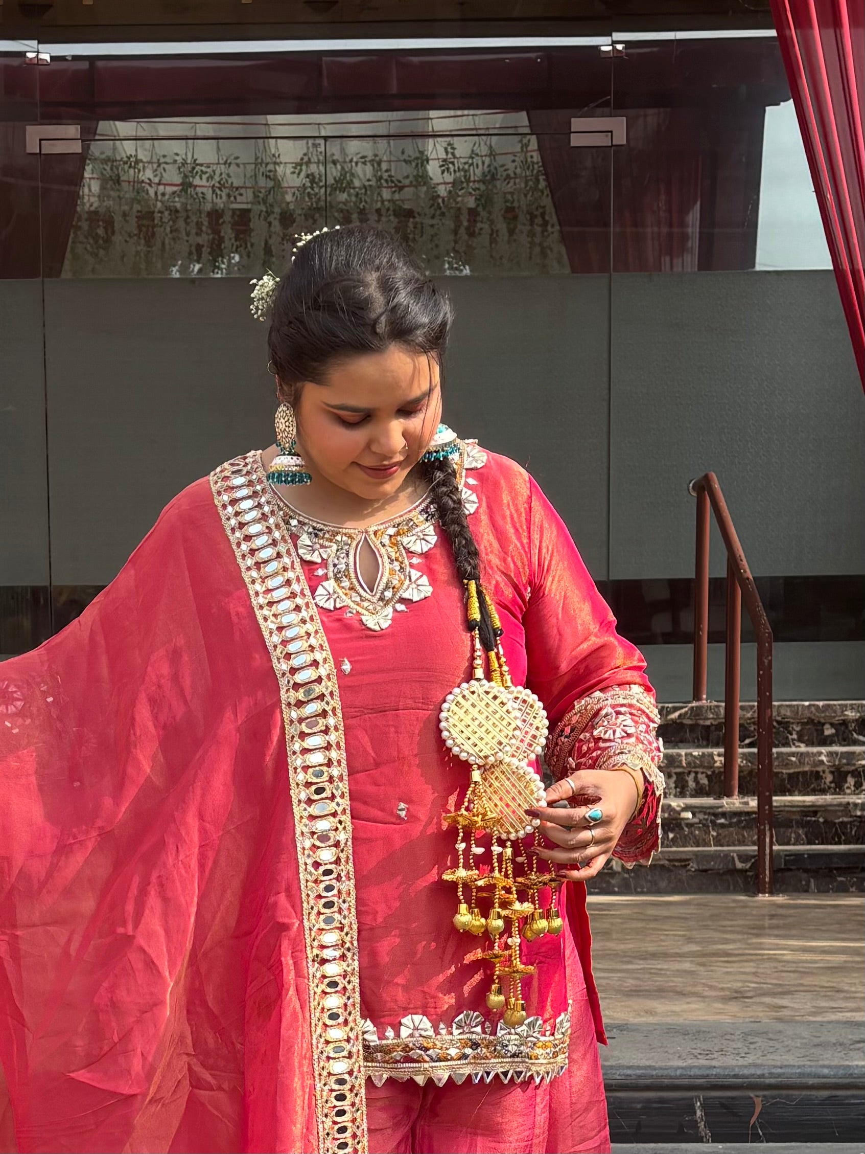 XXXL MEENAKARI JHUMKA EARRINGS - AQUA BLUE