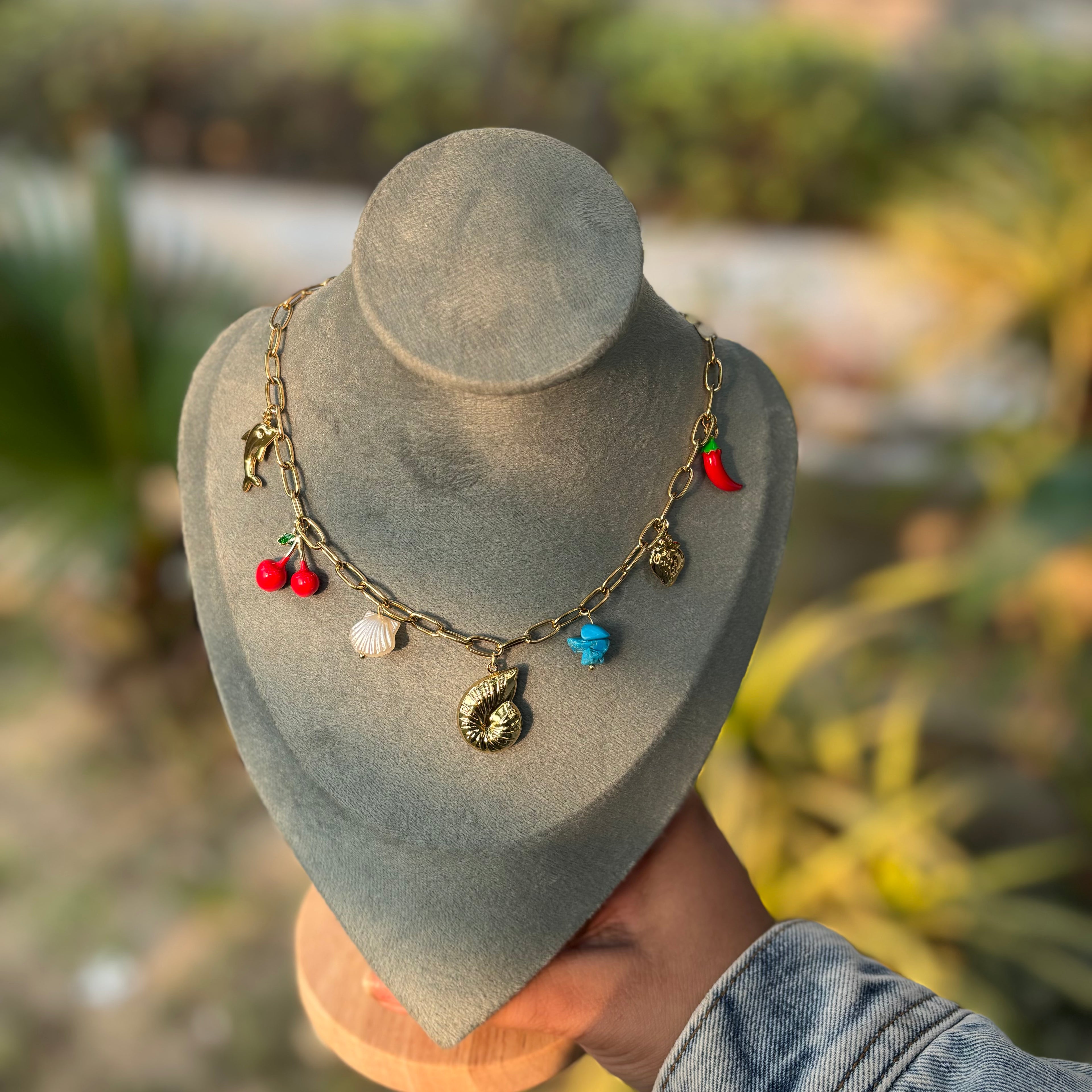 Cherry Spice Statement Charm Necklace for Women