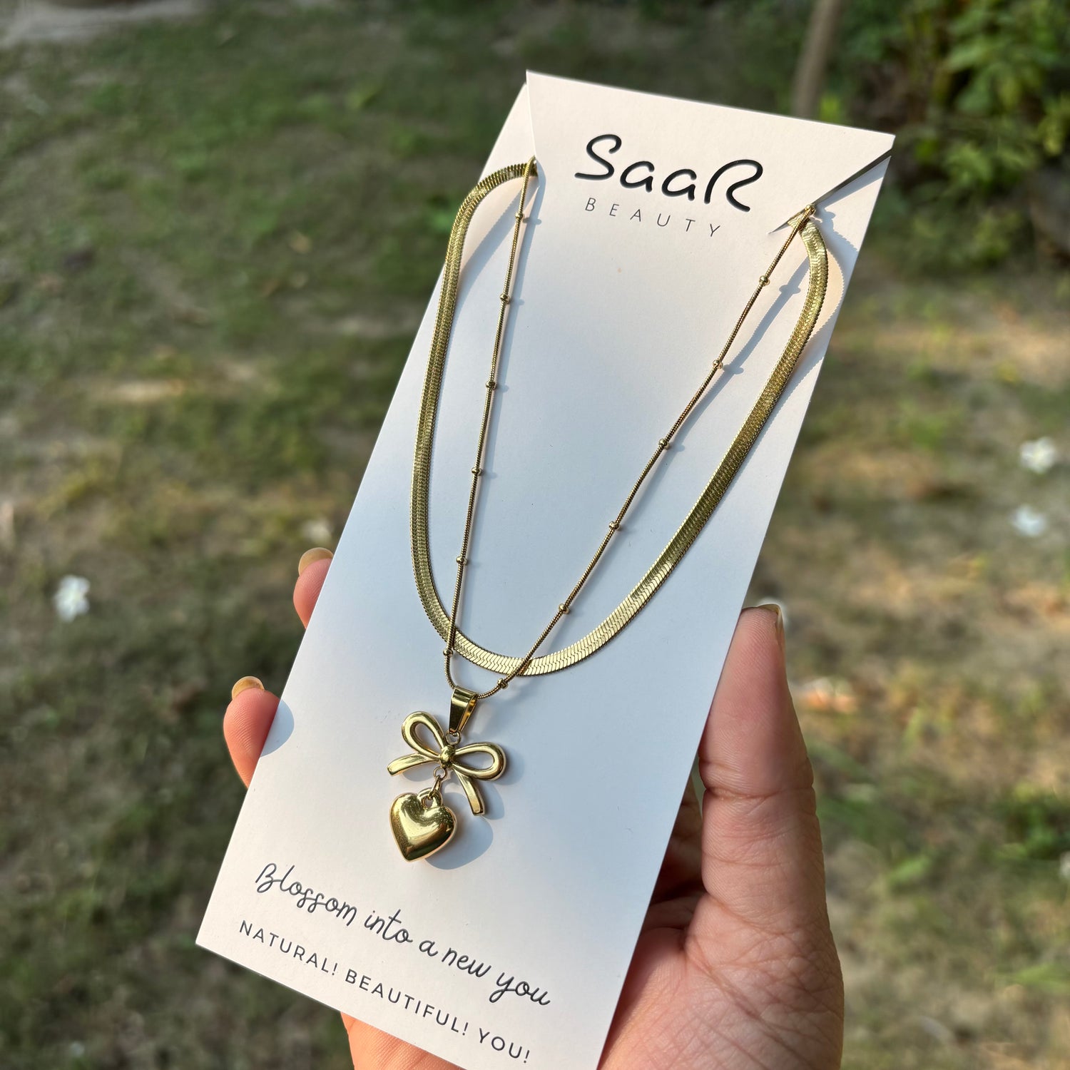 Pure Romance BowHeart Gold Necklace