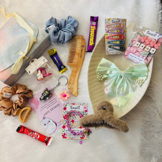 Premium Birthday Gift Box for Women – Hair Accessories, Jewelry & Treats