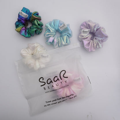 Fluffy Soft Holographic Metallic Scrunchies- Vibrant Colors by SaaR Beauty