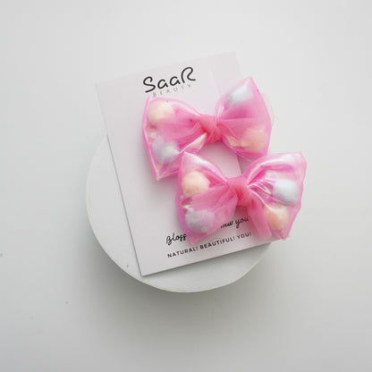 Pom Pom Shiny Bow Hair Clip Set – Pack of 2 High-Quality Clips by Trusted Brand SaaR Beauty