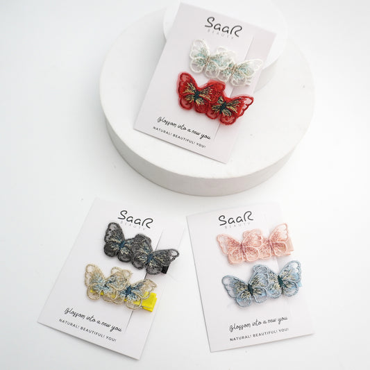 Enhance your style with SaaR Beauty's Dual Butterfly Hair Clip Set. High-quality, elegant design, secure grip—perfect for any occasion. Trusted brand you can rely on!