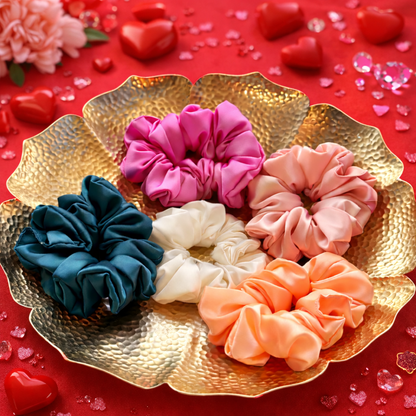Japanese Satin Scrunchies Set of 5 – Soft Silk Hair Ties for Women