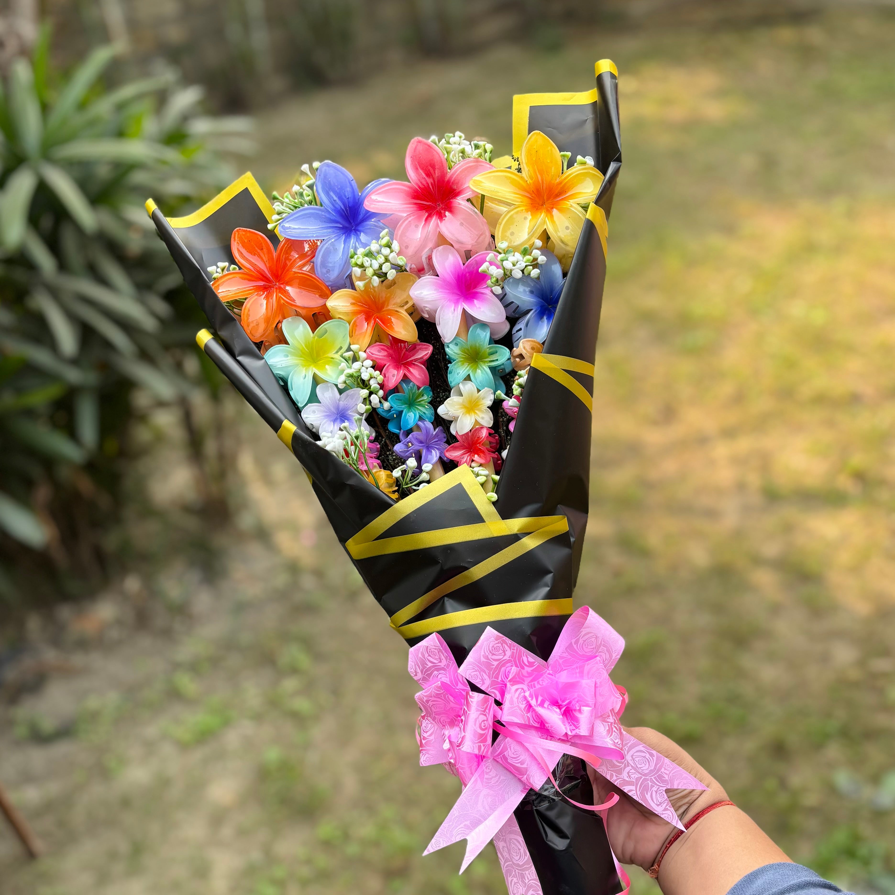 SaaR Beauty Flower Hair Claw Bouquet Collection – Stylish &amp; Practical for All Hair Types – Perfect Valentine Gift – Set of 20 Hair Clutchers -premium korean paper packaging