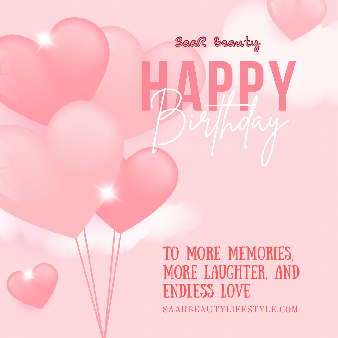 Pink Happy Birthday gift card with balloons – Saar Beauty add-on card for hampers and gifts