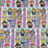 Pattern of cartoon characters with colorful hats and outfits on a light purple background. Colorful kawaii cartoon character gift wrap with playful lAbubu designs – perfect for kids and fun-loving adults
