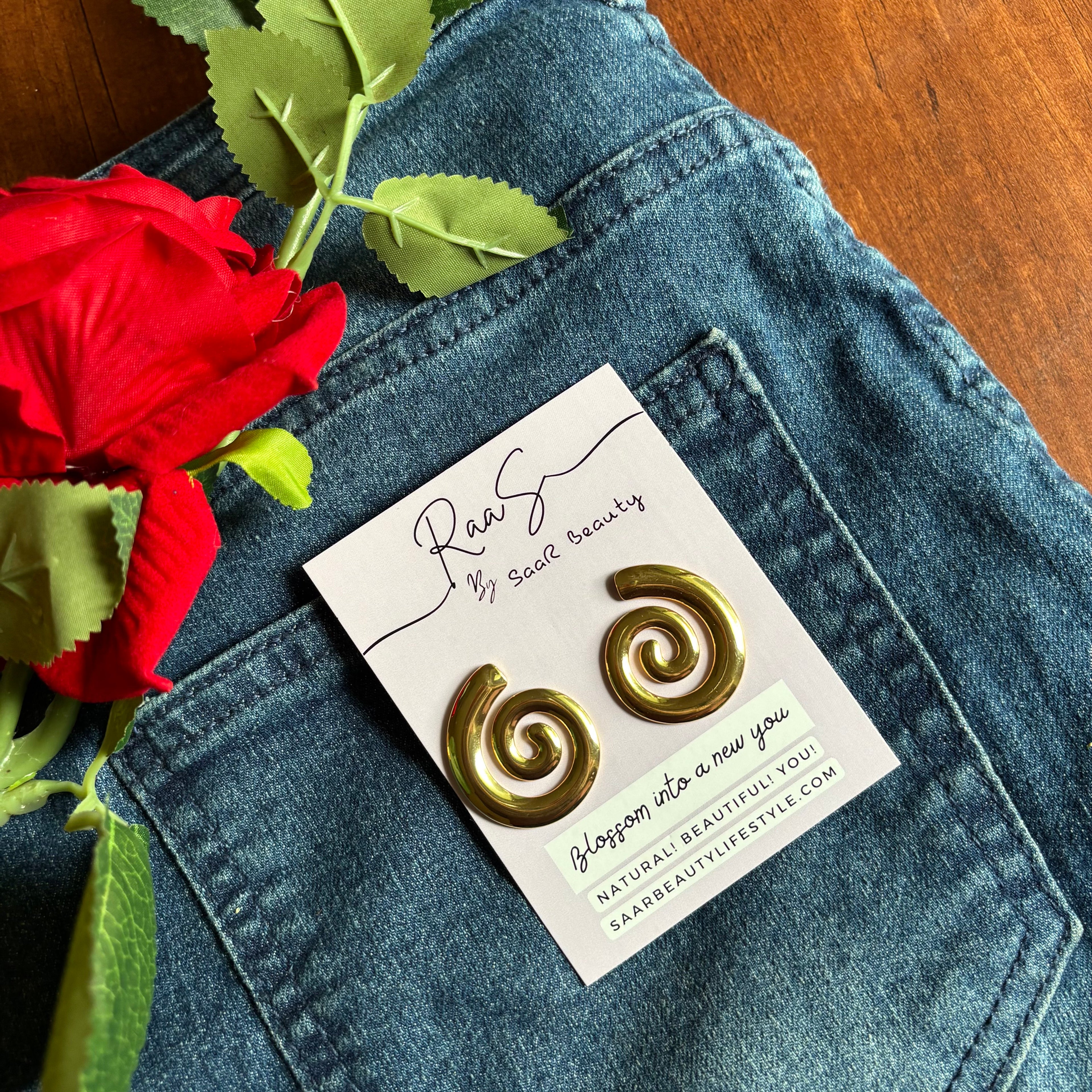 Bold golden swirl stud earrings – anti-tarnish jewelry