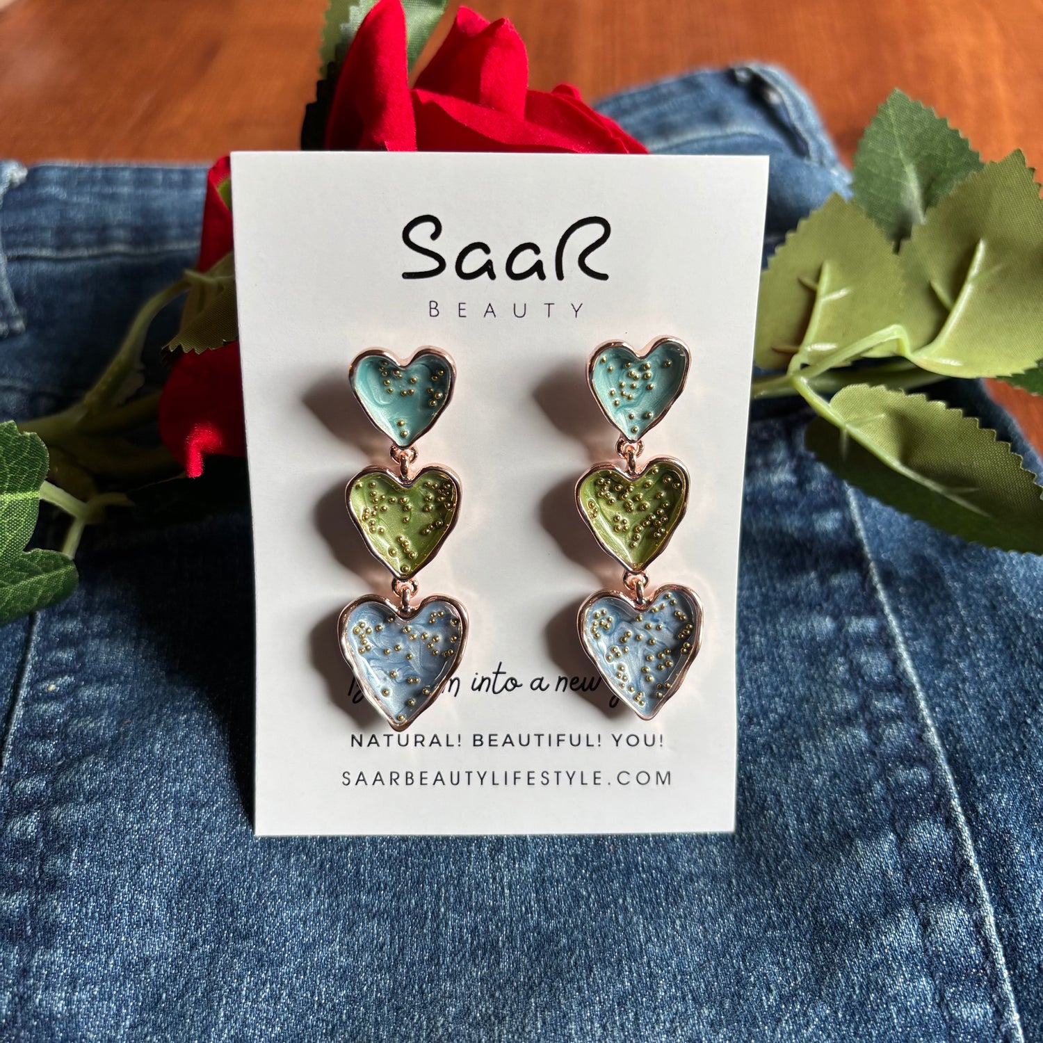 Saar Beauty Triple Heart Drop Earrings – Stylish Statement Design