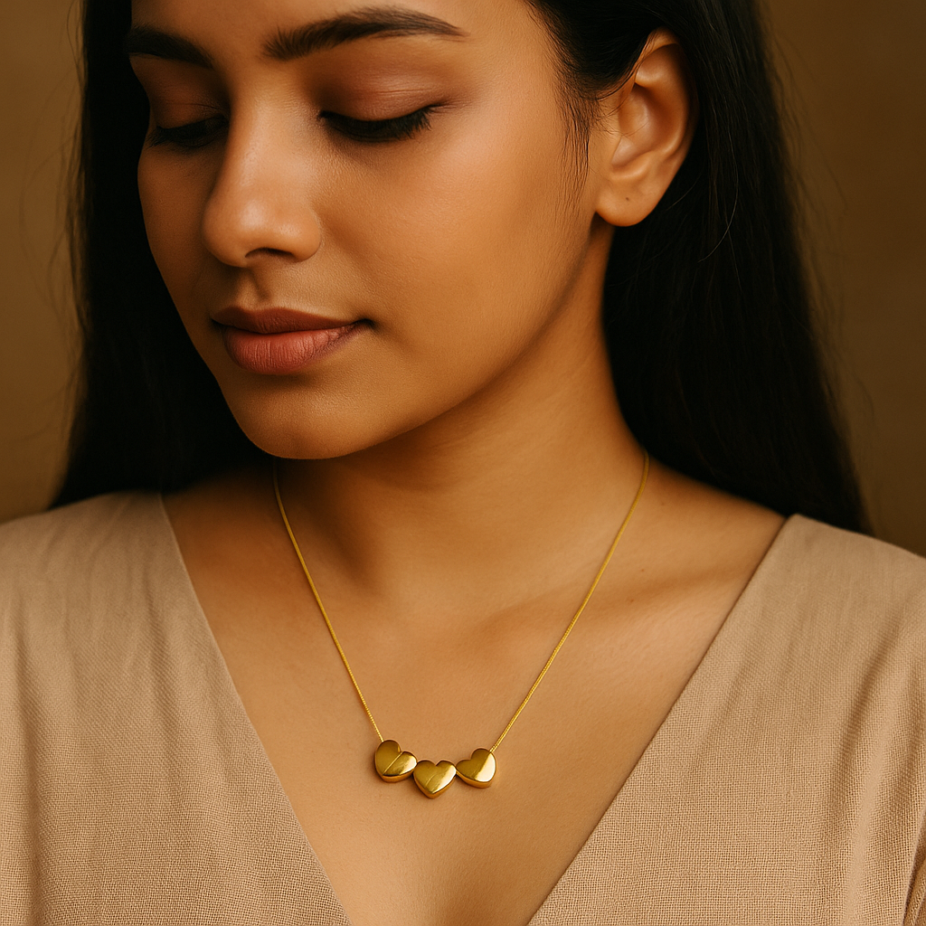 Saar Beauty Triple Heart Anti-Tarnish Necklace – Waterproof, Non-Allergic, Daily Wear Gold Necklace for Women &amp; Girls