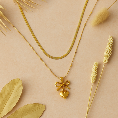 Pure Romance BowHeart Gold Necklace