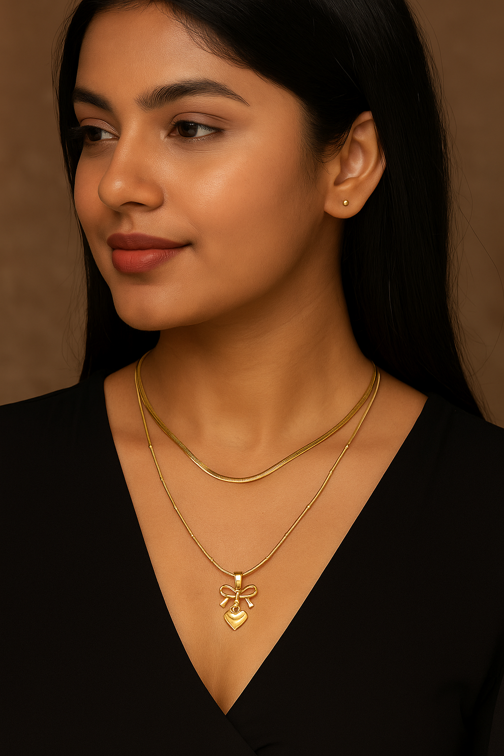 Pure Romance BowHeart Gold Necklace