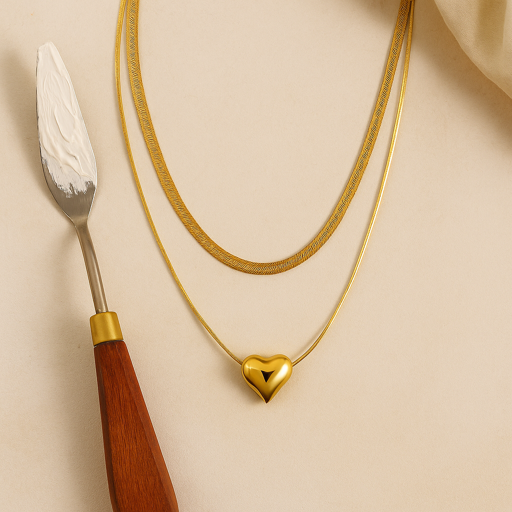 Golden Ribbon Love Pendant Set
