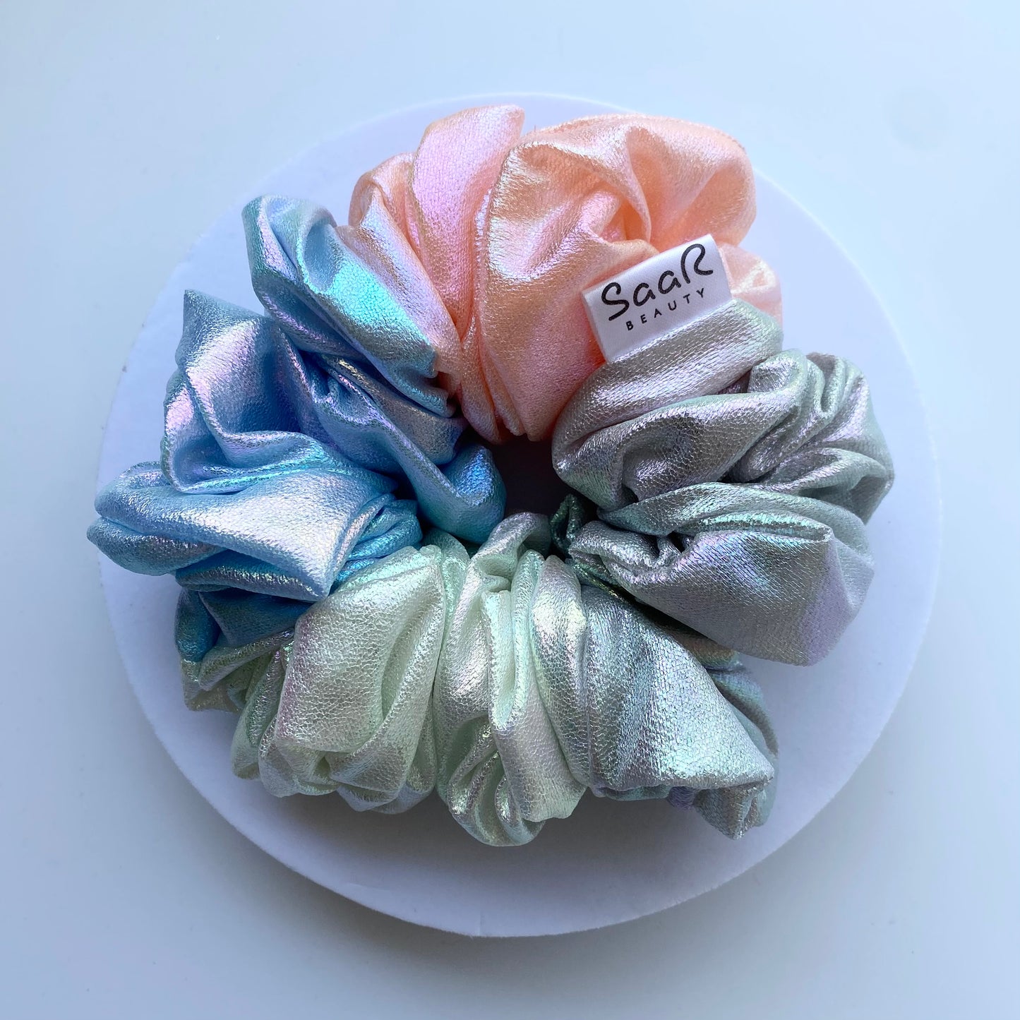 MULTI COLOURED HOLOGRAPHIC LARGE SCRUNCHIES