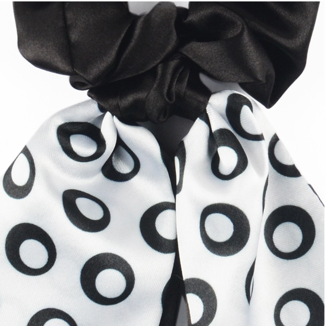 SATIN BLACK & WHITE SCRUNCHIES SCARF PONYTAIN HOLDERS