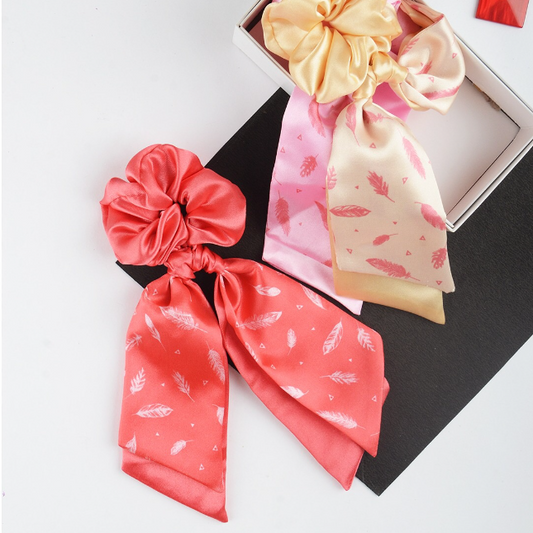 PREMIUM RED LEAF SCARF SCRUNCHIES FOR WOMEN AND GIRLS