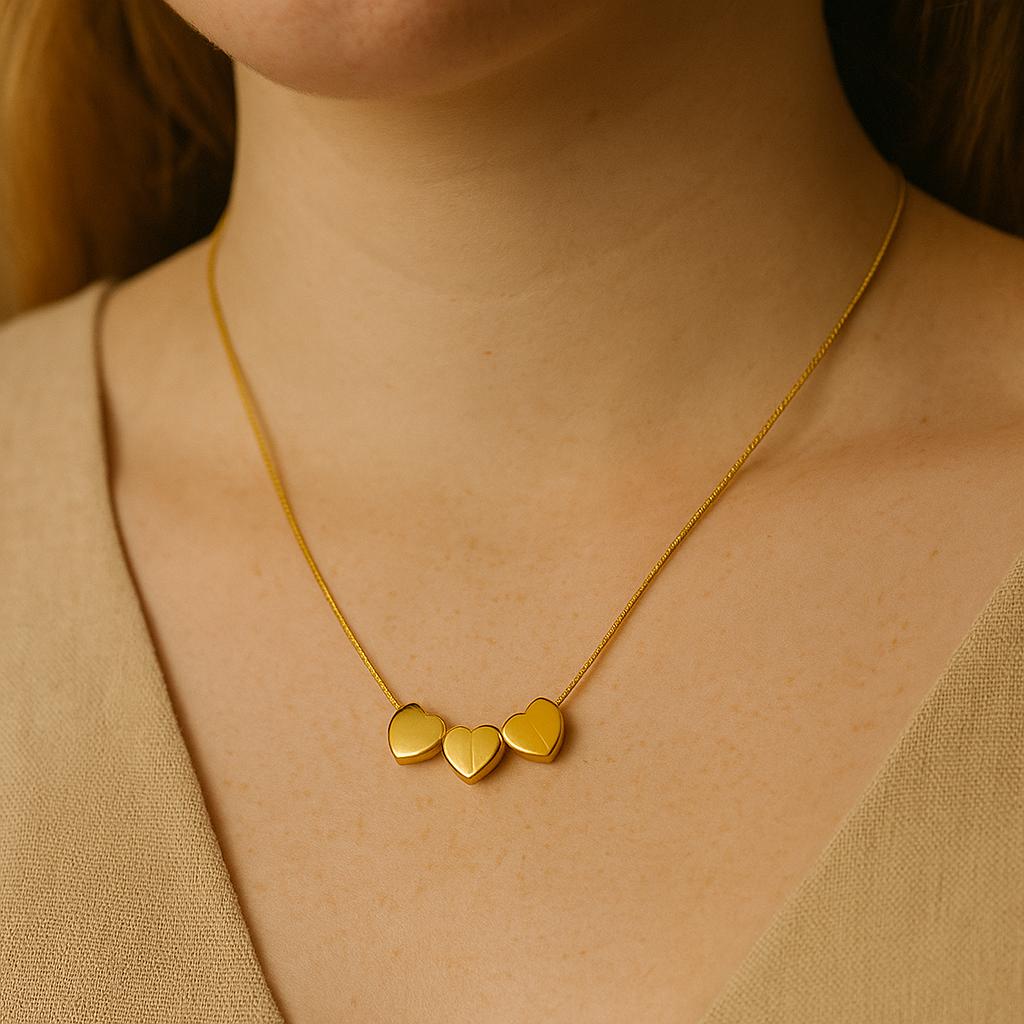 Saar Beauty Triple Heart Anti-Tarnish Necklace – Waterproof, Non-Allergic, Daily Wear Gold Necklace for Women &amp; Girls