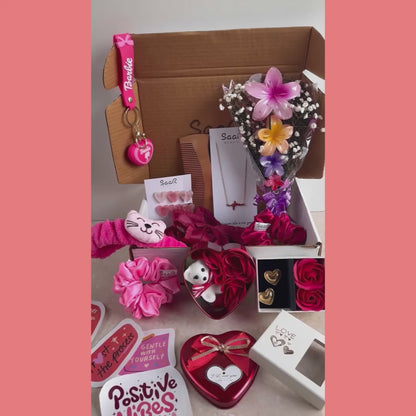 SaaR Beauty Valentine’s Gift Set – Red Luxury Hamper with Hair Accessories, Jewelry & Cute Surprises